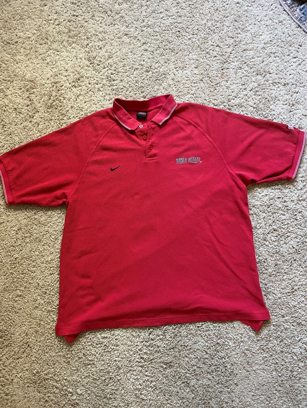Nike VTG Ohio State University Red Waffle Knit Polo XXL